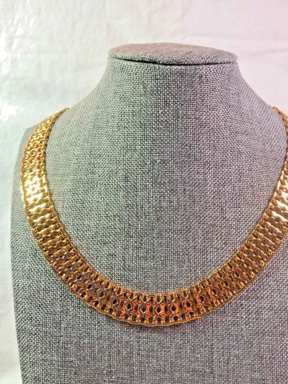 Monet Woven Flat Chain Collar Retro Vintage Gold Toned Necklace 16 Inch - Picture 9 of 11